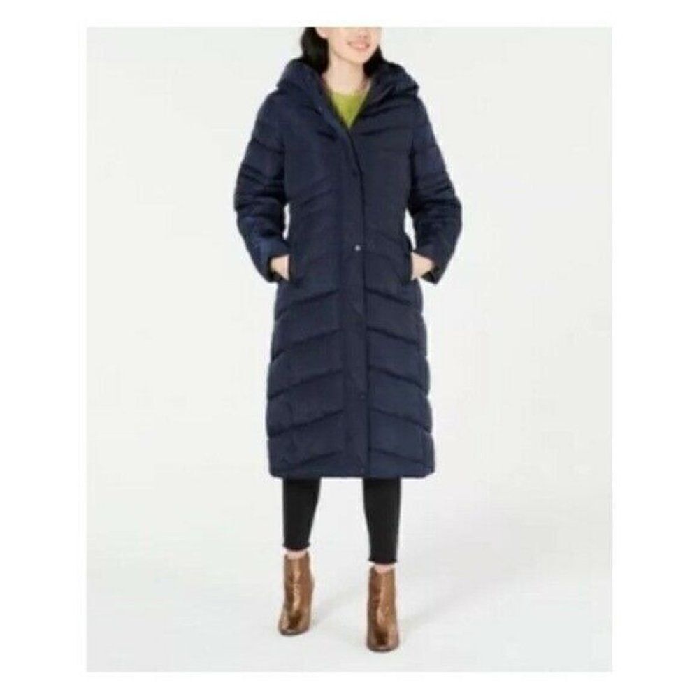 Madden Girl Hooded Indigo Blue Maxi Zippered Puffer Coat Size Juniors XS NWT
